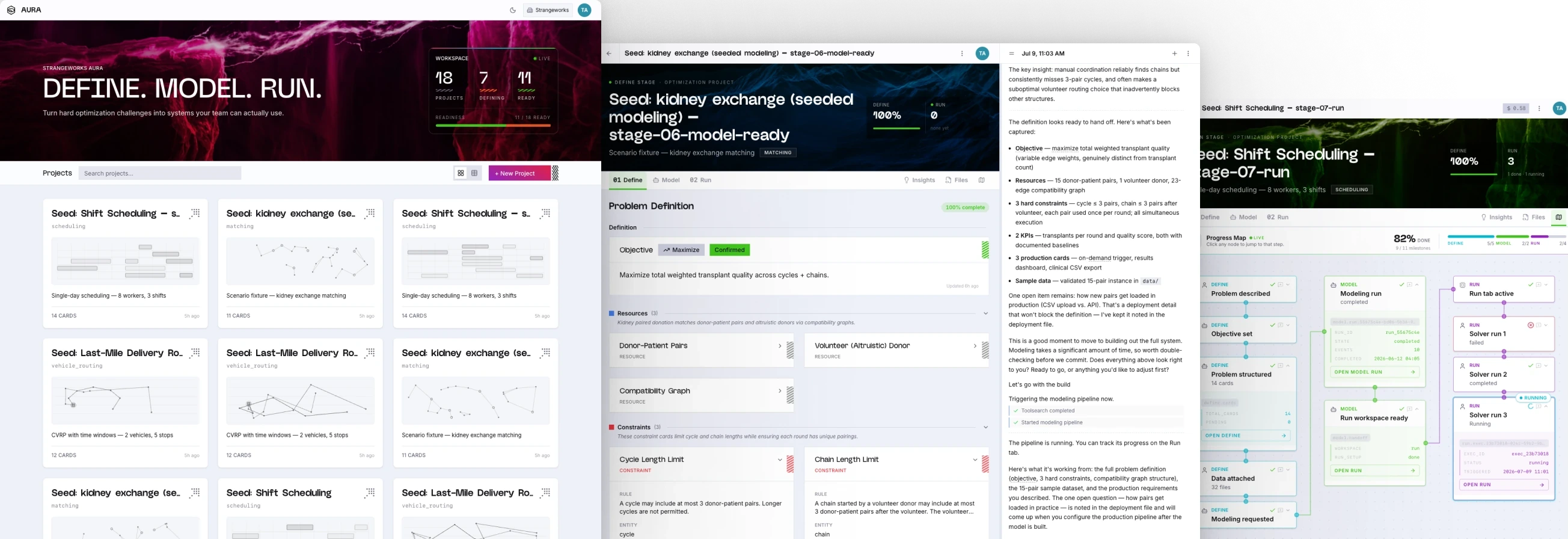 Aura app — optimization job details with AI-assisted results analysis